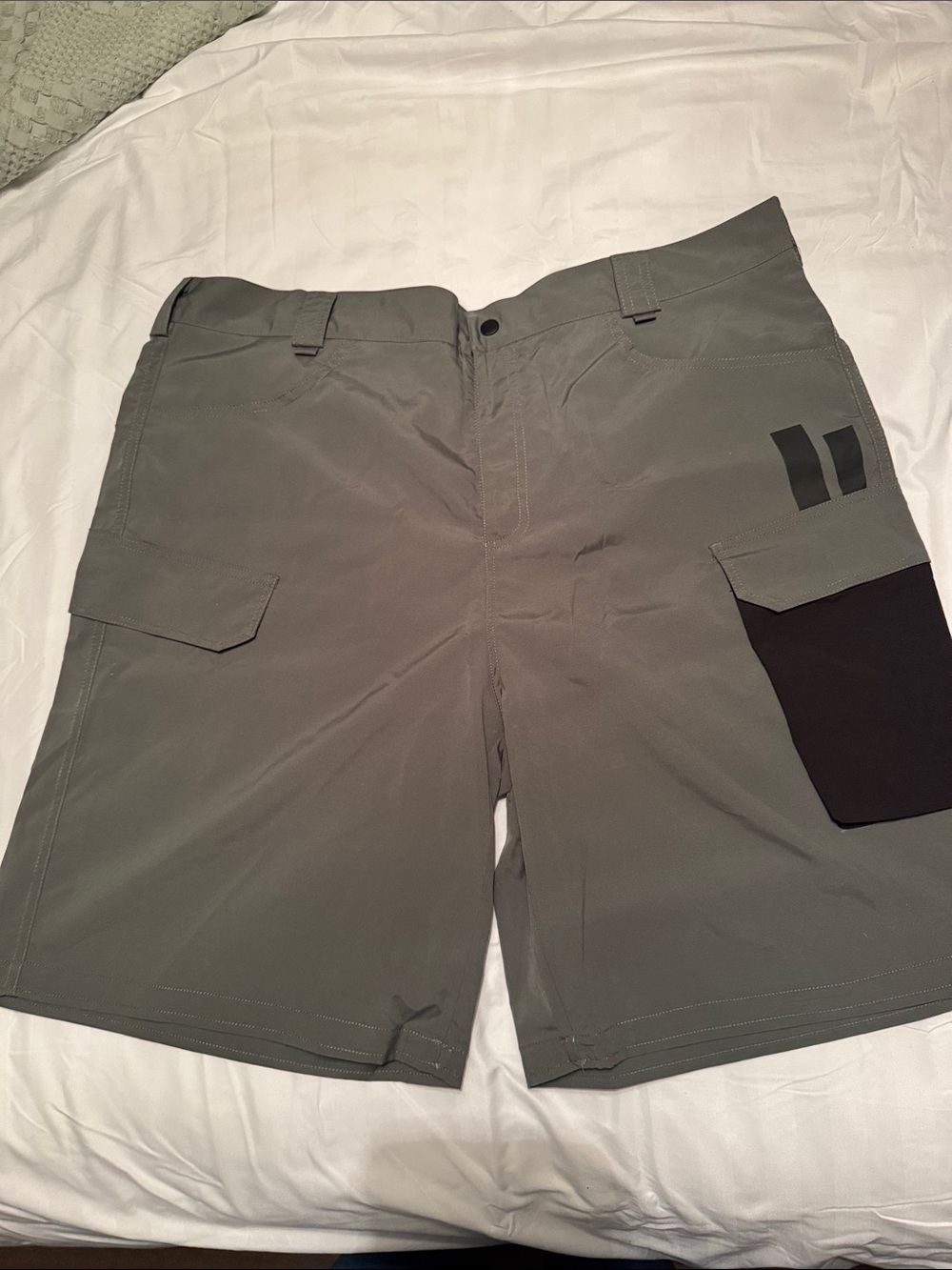 Men's Olive Cargo Shorts with Black Pocket Panel